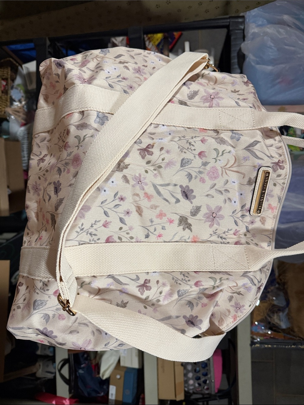 Poppy & Peonies Floral Canvas Tote - Cream with Pastel Flowers - Picture 4 of 10